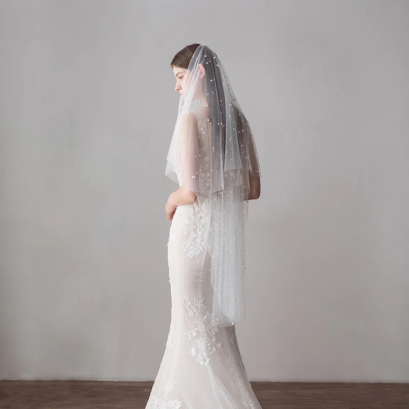 Tanpell One-Layer pearls Cut Edge Wedding Veil Ivory Tulle Simple | Свадьбы и торжества