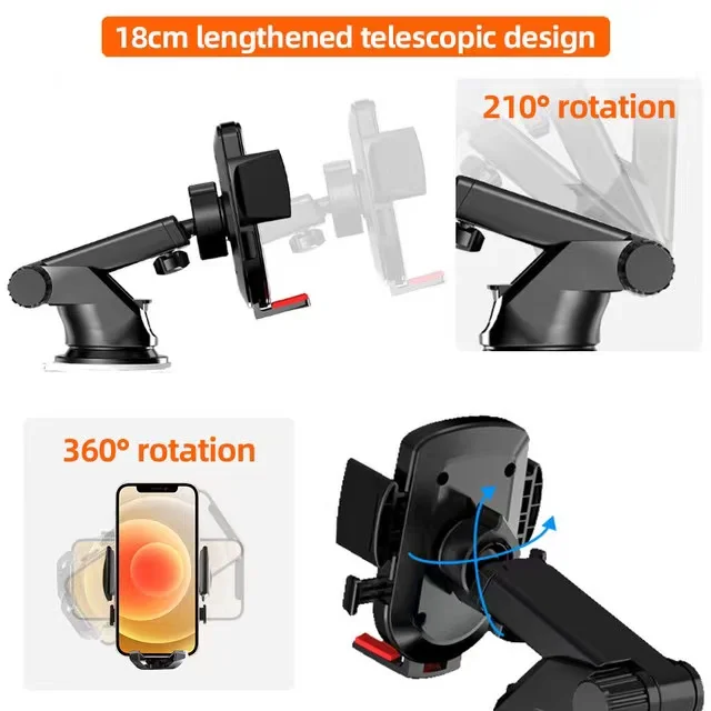 360°rotating car phone holder suction cup telescopic rod car navigation bracket universal car phone fastener mobile phone holder free global ship