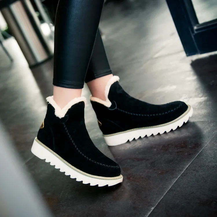 

Autumn Winter Women Snow Boots Round Toe Ankle Warm Plush Snow Boots Slip-On Women Shoes Flats Black Beige Brown Plus Size Tyh78