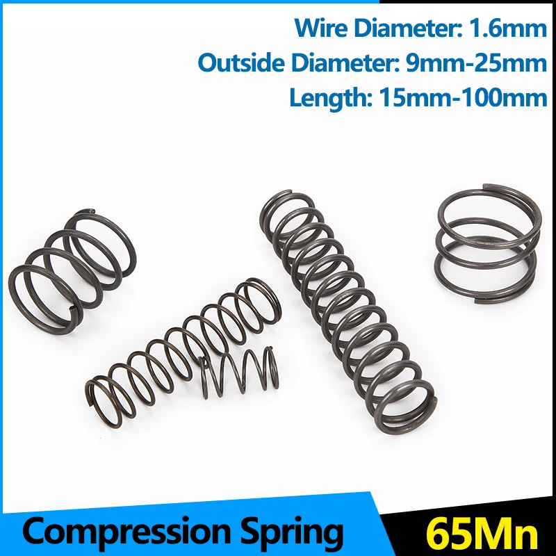 

5Pcs Compressed Shock Pressure Return Y Type Cylidrical Helical Coil Compression Spring Steel 65Mn Backspring WD 1.6mm Custom