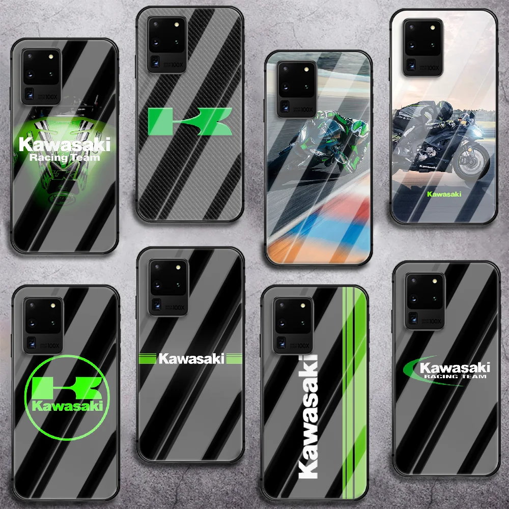 

Brand Kawasaki Ninja Phone Tempered Glass Case Cover For Samsung Galaxy S Note 5 6 9 10 10E 20 21 FE Plus Uitra Funda Black