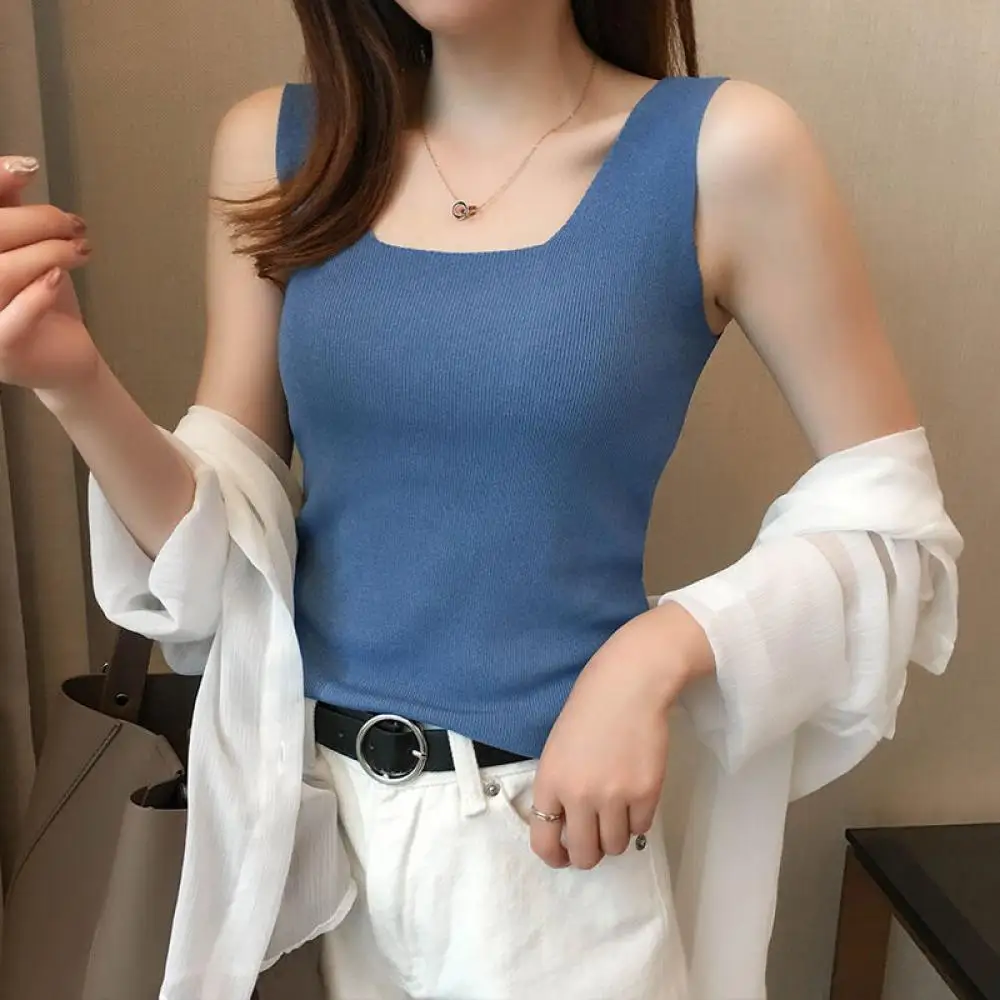 

Ice Silk Camisole Inside Women's Autumn Self Cultivation Outside Wearing Sexy Sleeveless Knitted Bottoming Shirt Vest Top 2021