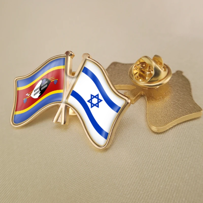 

Swaziland and Israel Crossed Double Friendship Flags Lapel Pins Brooch Badges