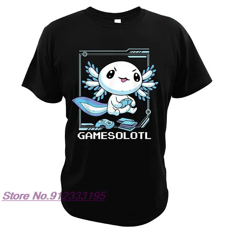 Gamesolotl Gamer Axie Infinity T Shirt  Axolotl Fish Playing Video Games T-Shirt High Quality Soft Sweat EU Size Tees