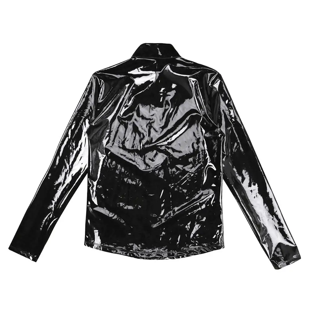 Куртка мужская блестящая из лакированной кожи пикантная куртка черный костюм