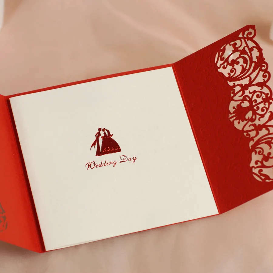 50 шт./лот красная лазерная резка свадебные приглашения карты элегантный
