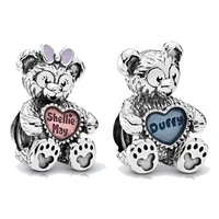 925 sterling silver cartoon pendant pink enamel heart small bear charm bracelet diy jewelry making for original pandora