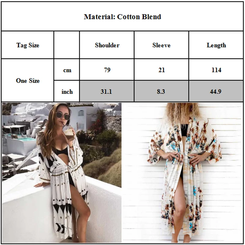 

Summer Sunscreen Cardigan Women Printed Side Split Drawstring Bikini Cover Up Loose Casual Long Tops