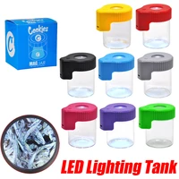 plastic glass light up led air herb tobacco tight storage tank jar viewing container 155ml vacuum seal plastic pill box case