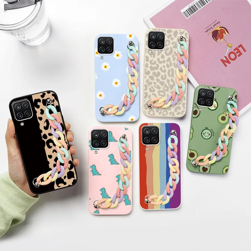 Чехол для Samsung Galaxy A12 силиконовая задняя крышка из ТПУ с цепочкой на запястье Sasmung A