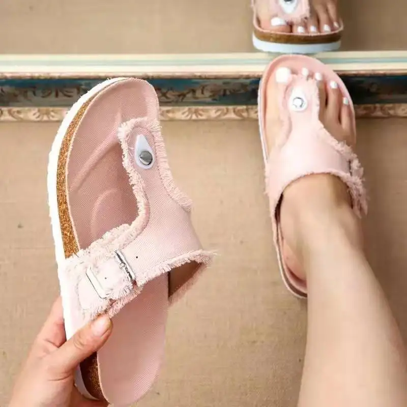 

Women Slippers New Cork Slippers Solid Outdoor Female Summer Slippers Flip Flops Flat Flip Comfortable Shoes for Women