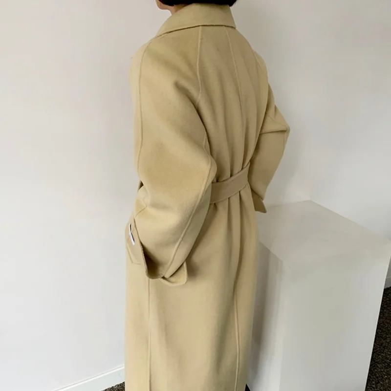 

Lucyever 2021 Spring New Elegant Purple Woolen Coat Women Korean Style Belt Long Woman's Coats Fashion Suit Collar Slim Outwear