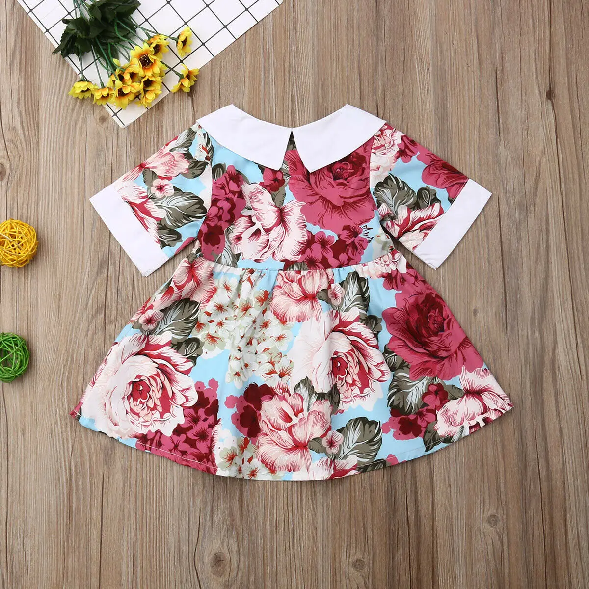 Милое платье с цветочным принтом и воротником Питер Пэн для маленьких девочек