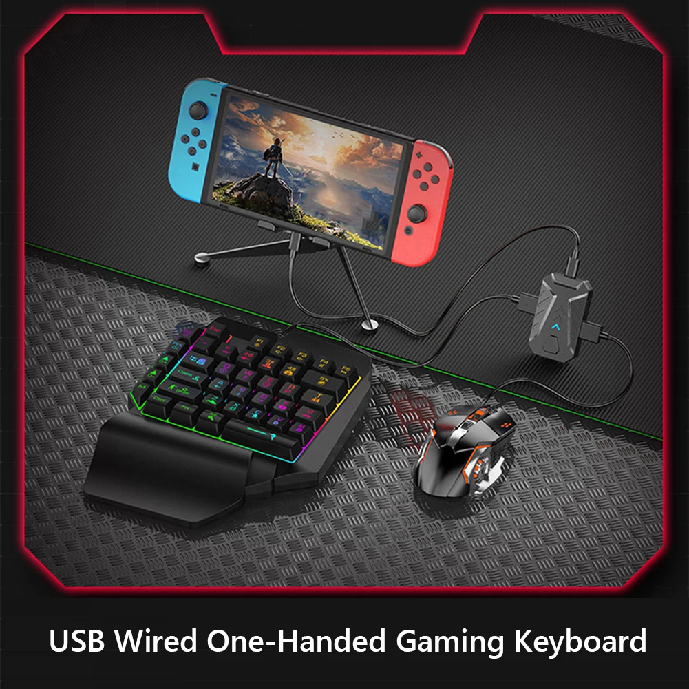 gaming keyboard and mouse combo rgb backlit one handed keypad mice with converter adapter set for ps4 ps5 xbox nintendo switch free global shipping