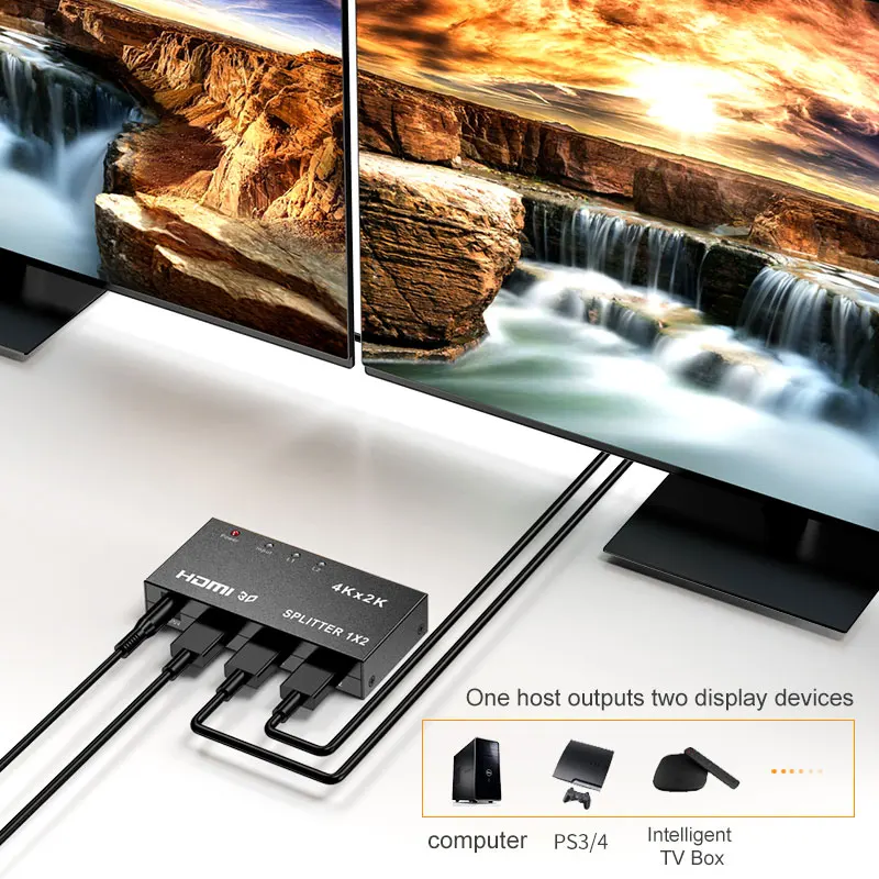 HDMI Splitter 4K 3D 1x2 Split Adapter Switcher 1 input 2 output for PS4/3 TV Box Switch computer | Электроника