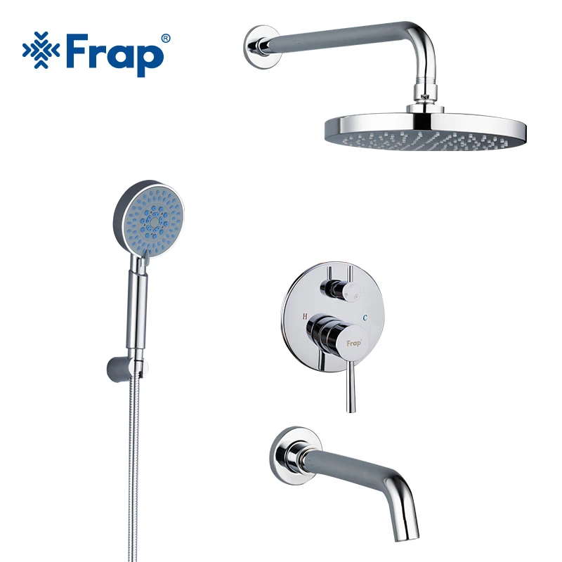 frap bathroom shower faucet round abs shower head bath shower mixers tap set with handshower wall mount shower system arm free global shipping