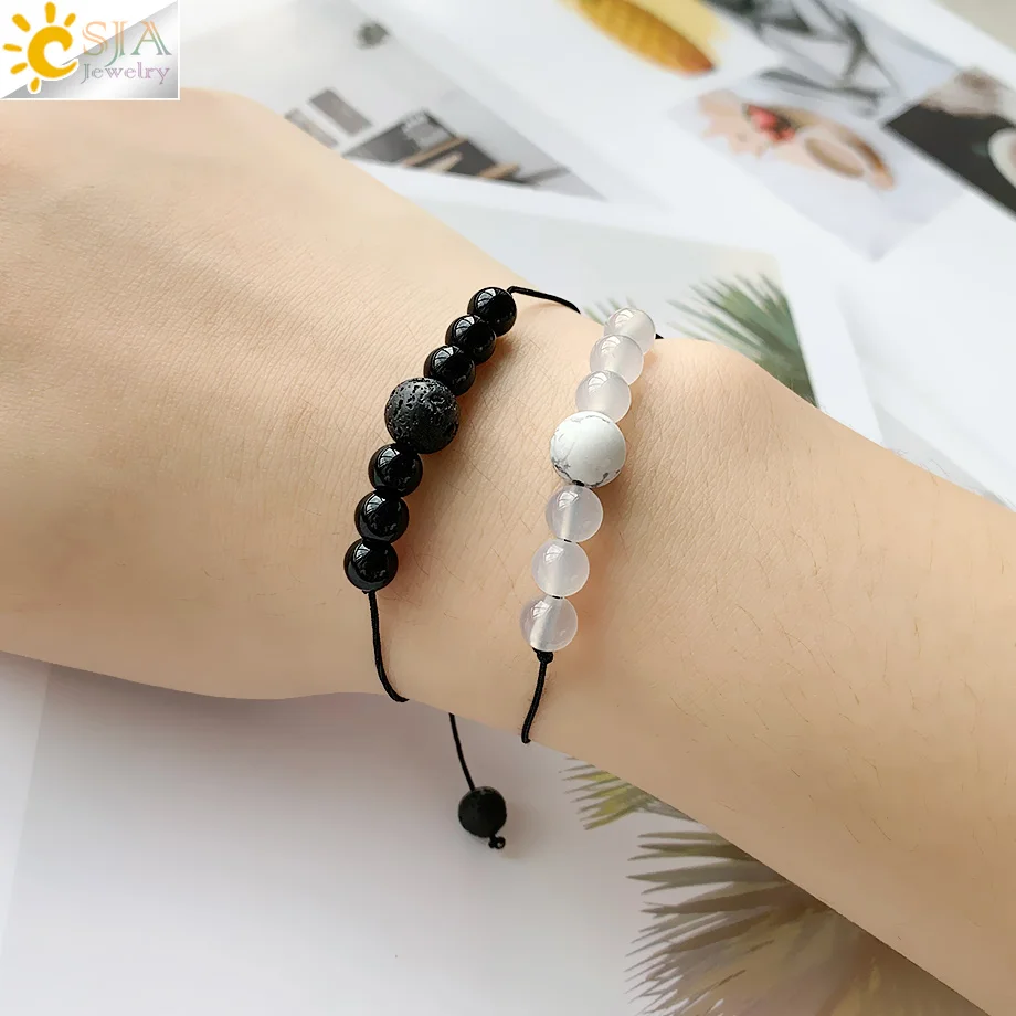 Браслеты CSJA из натурального оникса с оплеткой регулируемые браслеты черных и