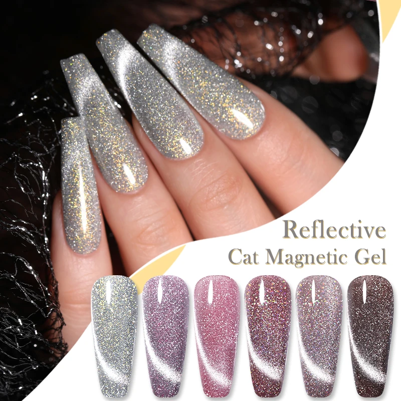 UR SUGAR 7.5ml Reflective Cat Magnetic Gel iridescent Effect Glitter Soak Off UV Nail DIY Art Decoration | Красота и здоровье