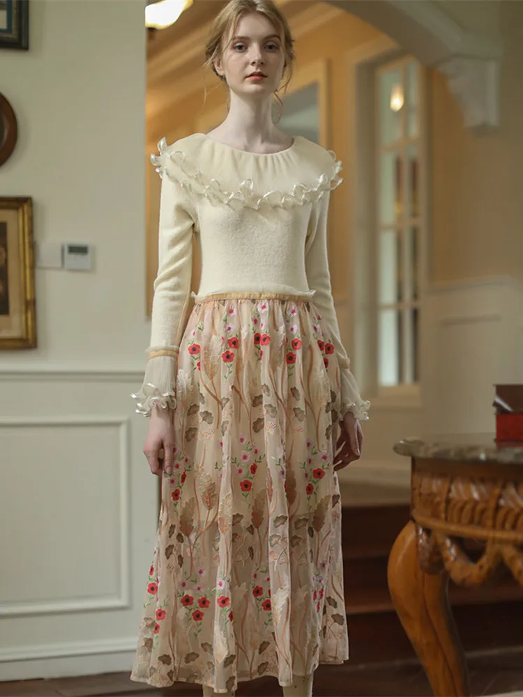 Женское винтажное трикотажное платье элегантное приталенное шерстяное длинное