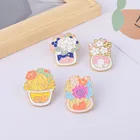Эмалированные Броши с мультяшными милыми животными кошками, цветные Броши с растениями, цветами, растениями в горшке, Значки из сплава, Женские Ювелирные изделия, подарки для друзей