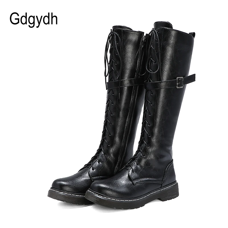 

Gdgydh 2021 Autumn British Style Knee-high Boots For Women Plus Size 34-43 Female Boots Round Toe Low Heels Women Shoes Winter