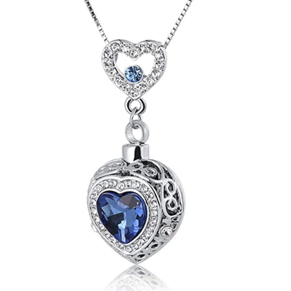 Америксун ожерелье для праха Мемориал кремации ювелирные изделия Голубое сердце