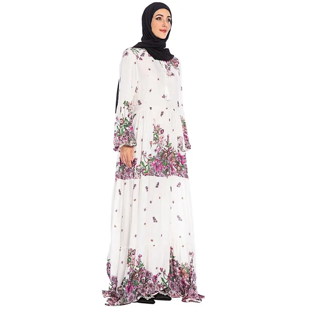 Женское мусульманское платье-кафтан абайя с цветным принтом и жемчужным