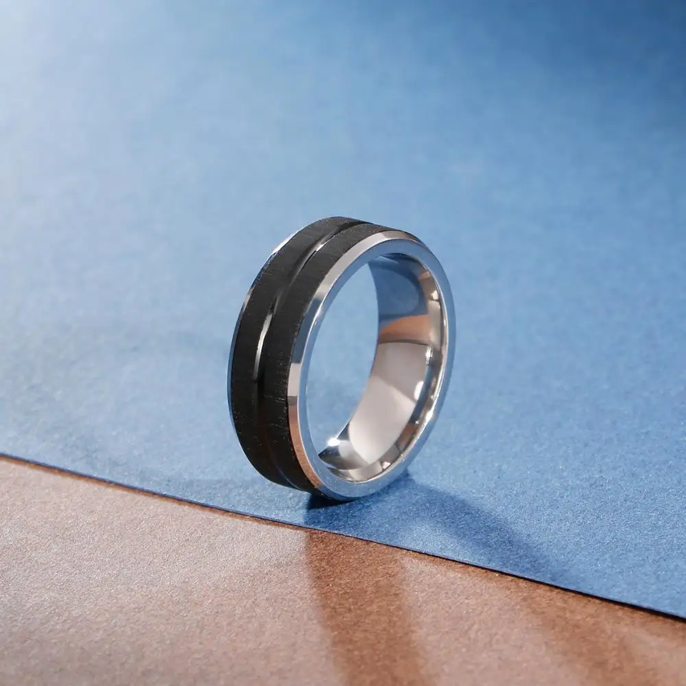 

HaoYi Hot Sell Stainless Steel Simple Ring For Men Black Blue Gold Hip Hop Round Jewelry