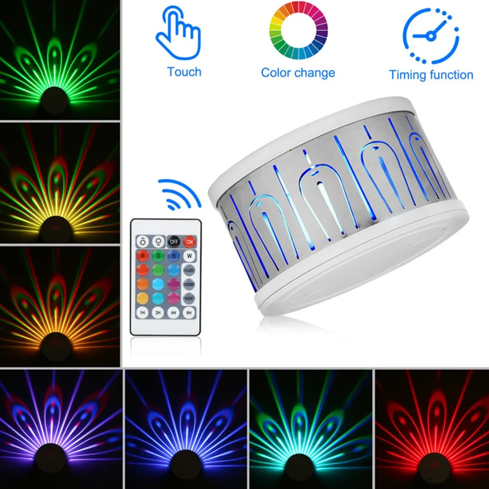 

RGB Peacock Projector Lamp 3W Spiral Hole Wall Lamp Rechargeable Wall Corridor Lights Remote Night Light For Home Hotel KTV Bar