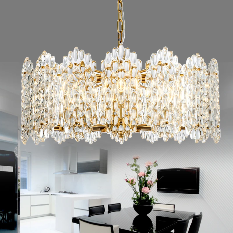 

Modern Lustre Crystal Led Chandelier Lighting Copper Metal Dining Room Led Pendant Chandeliers Lights Living Room Hanging Lamp