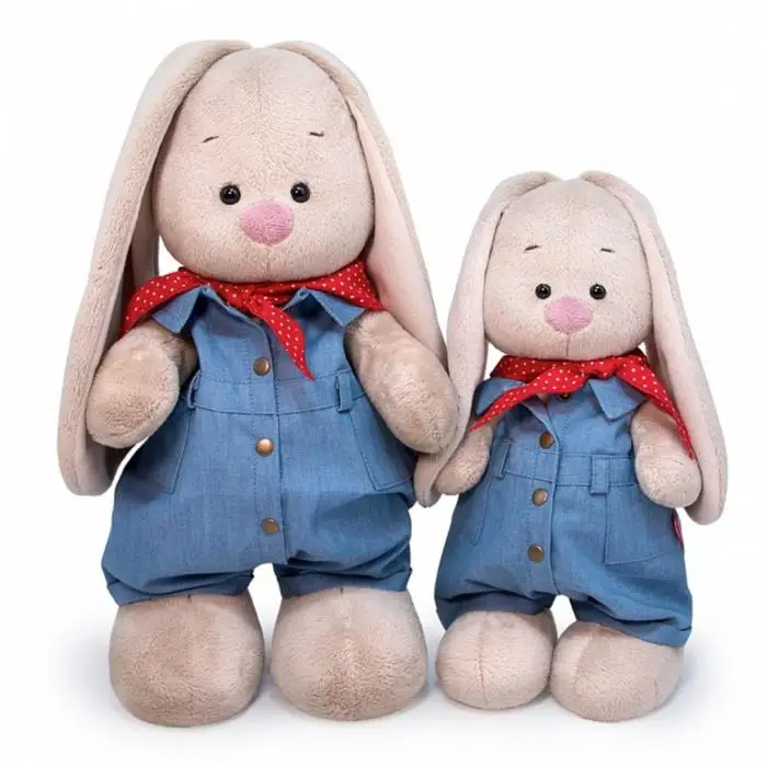 Мягкая игрушка Зайка Ми в джинсовом комбинезоне 32 см игрушки от 20 д | Игрушки и