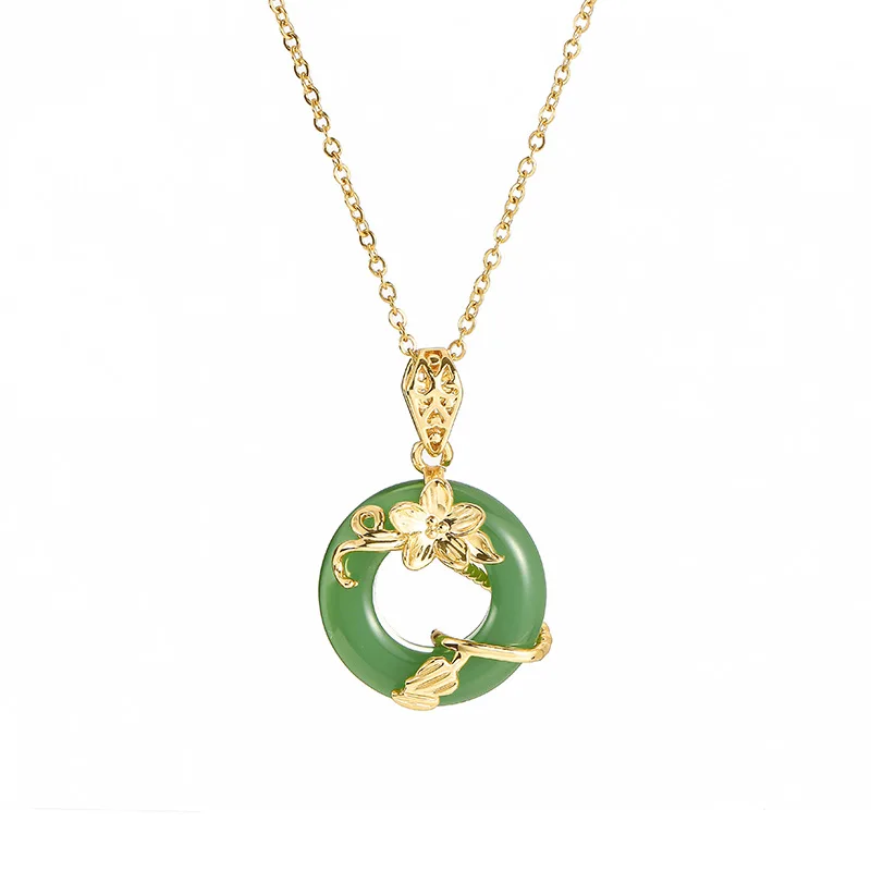 

Chinese Natural Opal Green Hand-carved Safe Buckle Pendant Fashion Boutique Jewelry Men and Women Orchid Necklace Gift