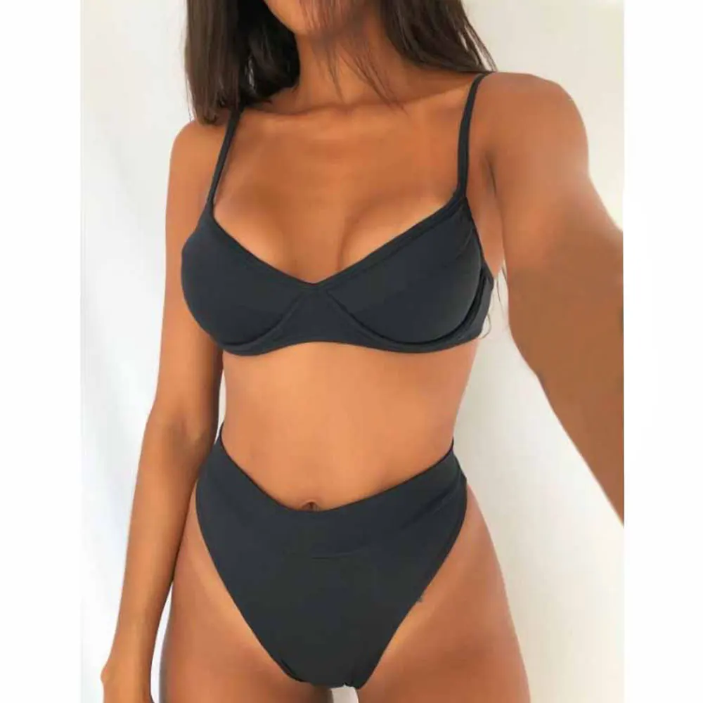 

SFIT Sexy Bikinis Solid Push Up Bikini 2021 Hot Sale Padded Bra Straps High Waist Swimsuit Female Swimwear Women Biquini