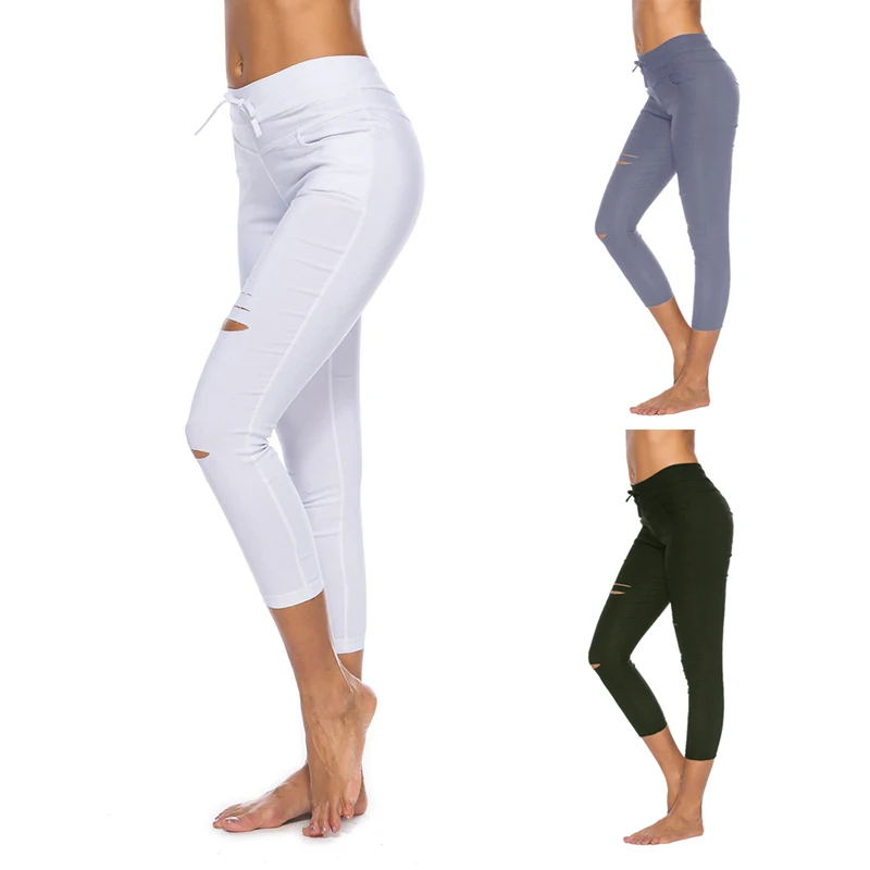 WENYUJH, S-4XL, обтягивающие джинсы, женские джинсовые брюки с дырками, рваные, до колена, узкие брюки, повседневные брюки, черные, белые, стрейчевые, рваные джинсы