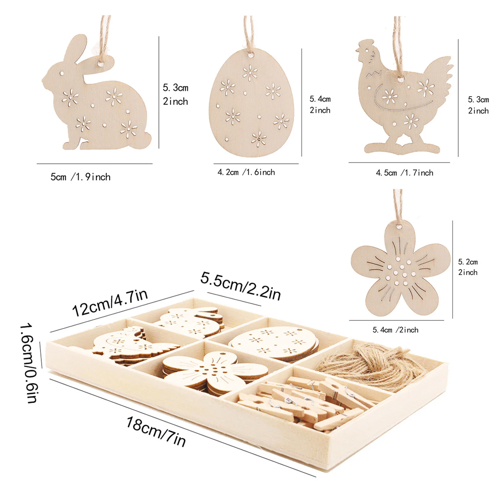 

Creative Easter Wooden Listing Set Bunny Egg DIY Pendant Hen Pendant Set Party Decorations