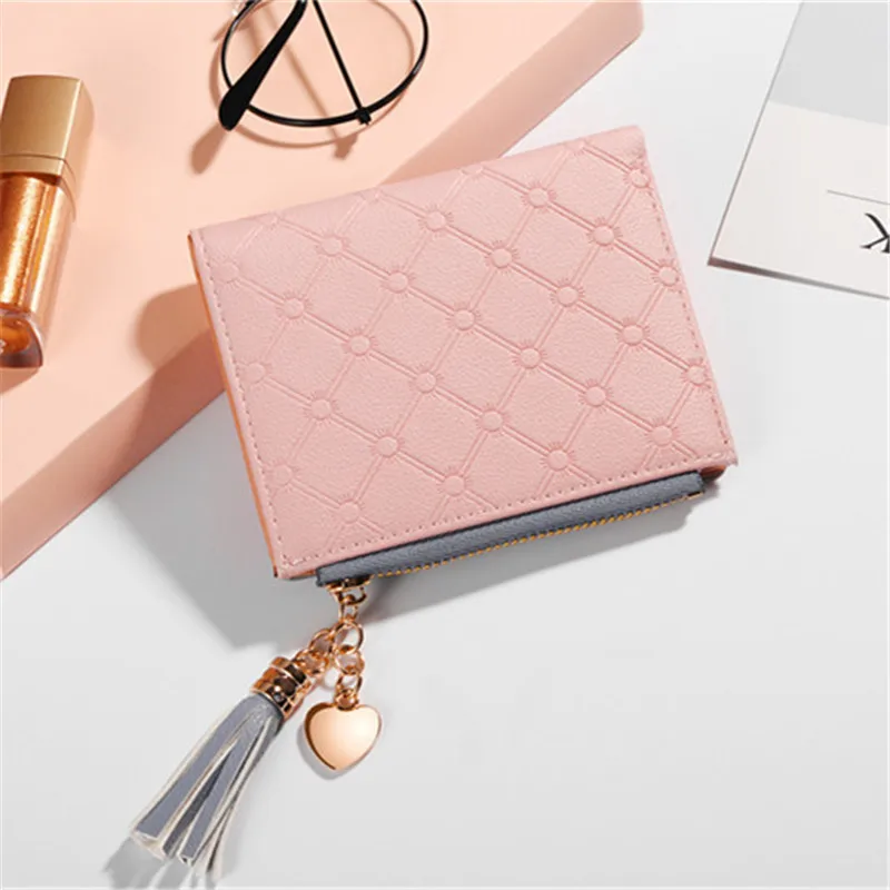 Women Short Wallet Coin Purse PU Leather Tassel Zipper Mini Money Bag Girls Card Holder Small Female Hasp Mini Clutch