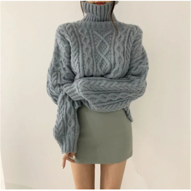 

2020 New Arrivals Women 's Turtleneck Korean Chic Coarse Twist Long-sleeved Knitted Pullovers Casual Lady Pullovers Tops