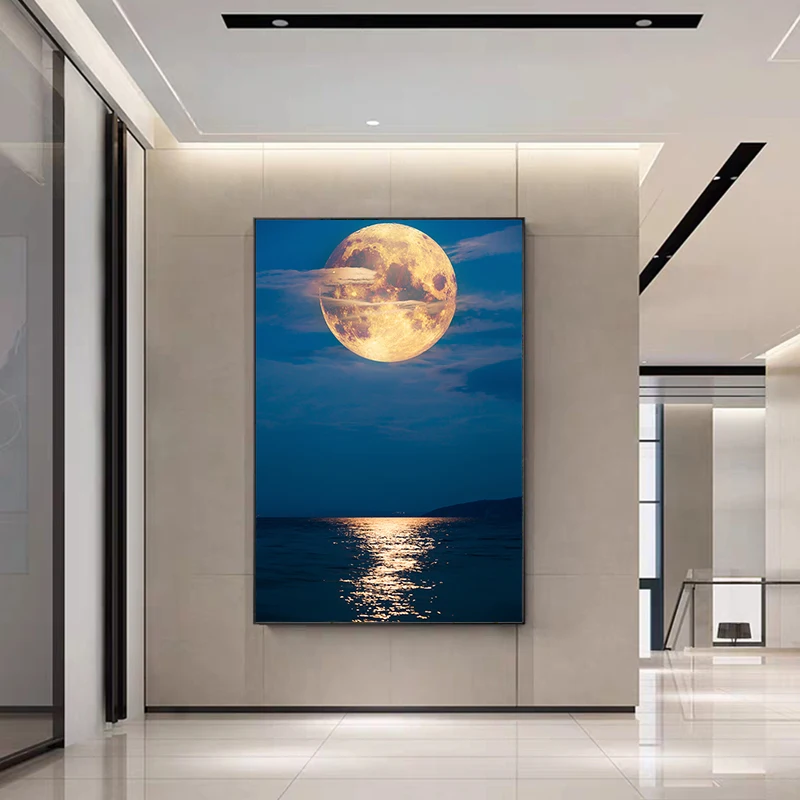 

Nordic Style Landscape Pictures Print Sea and Moon Canvas Panting Oil Painting Morden Wall Art Poster in Livingroom Decor Home
