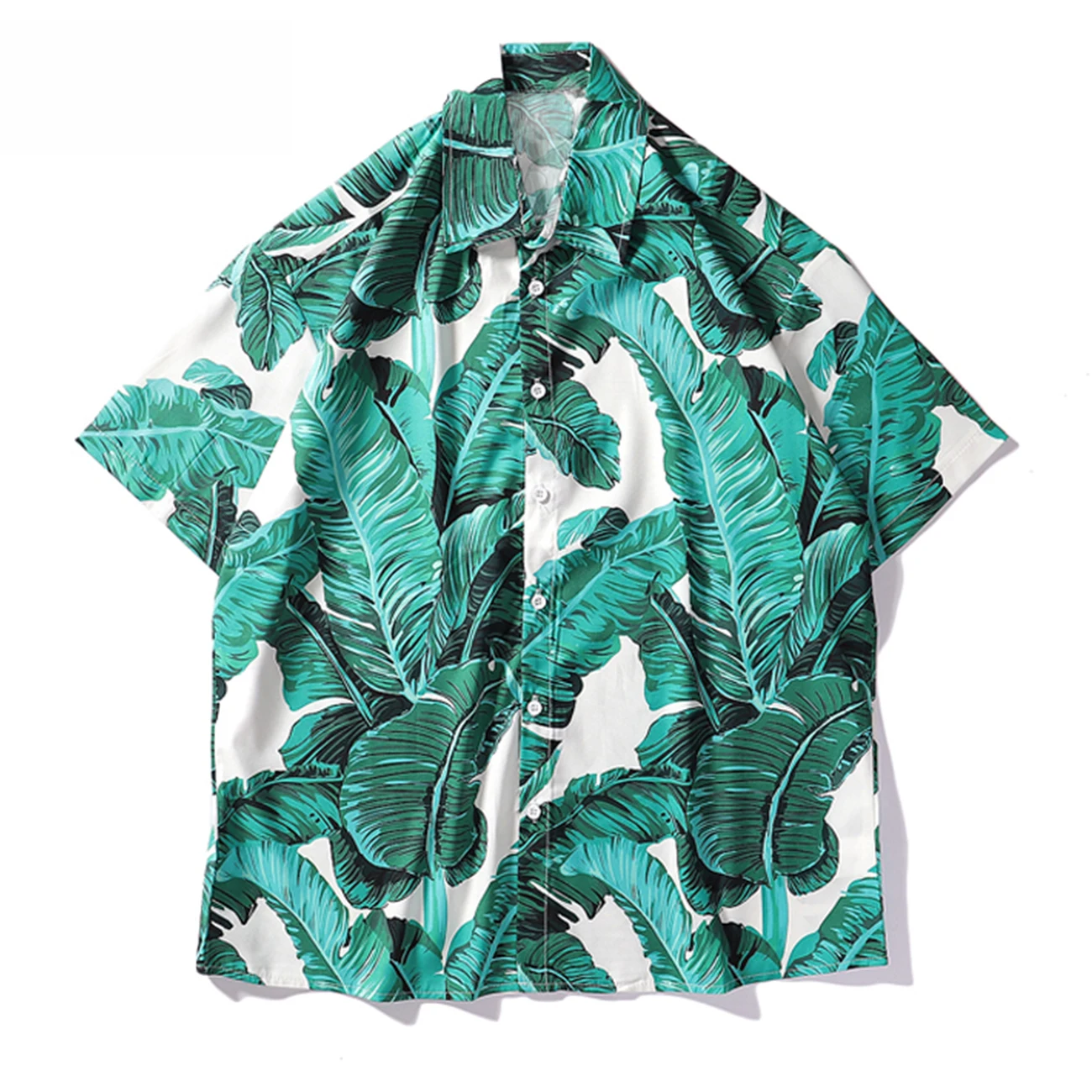 Тропические растения печати кружева Для мужчин рубашки летние пляжные короткий