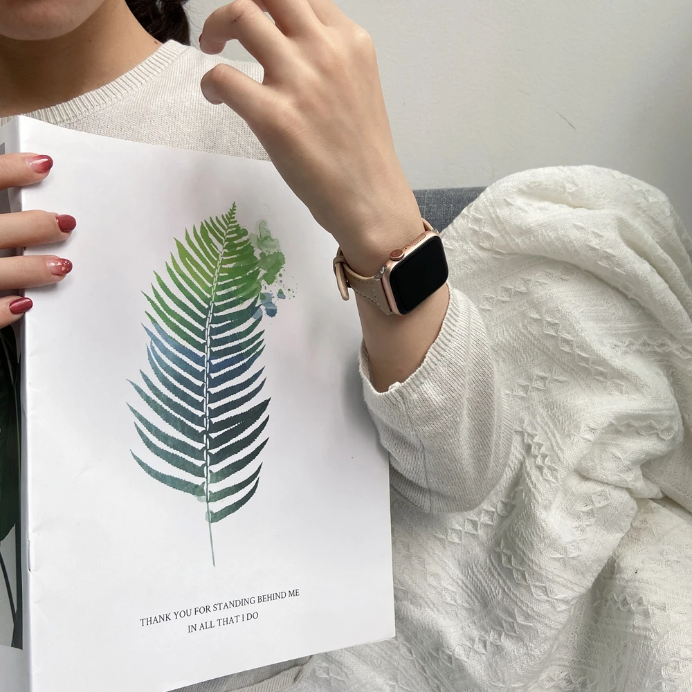 

Slim Thin Leather Loop for Apple Watch Band 40mm 44mm 38mm 42mm Bracelet Strap Correa for iWatch SE 6 5 4 3 2 1 Lady Wristband