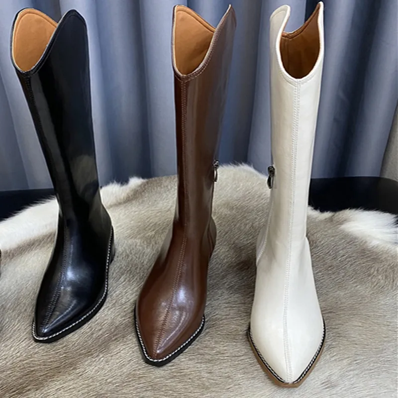 

Женские резиновые сапоги, белые сапоги на молнии, на высоком каблуке-шпильке, ковбойские сапоги до середины икры