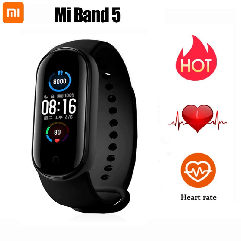 Оригинальный Смарт браслет Xiaomi Mi Band 5 2020 с цветным экраном смарт Браслет фитнес