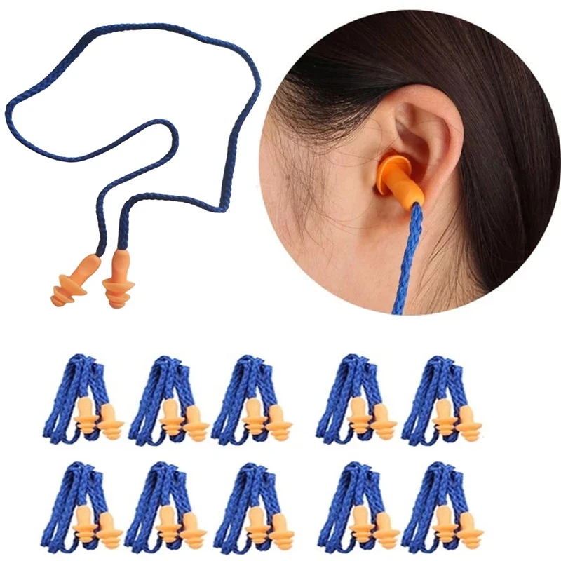 

1pcs/10Pcs Soft Silicone Corded Ear Protector Soundproof Earmuffs Noise Protection Earplugs Sleep Snoring Reusable Ears Plugs