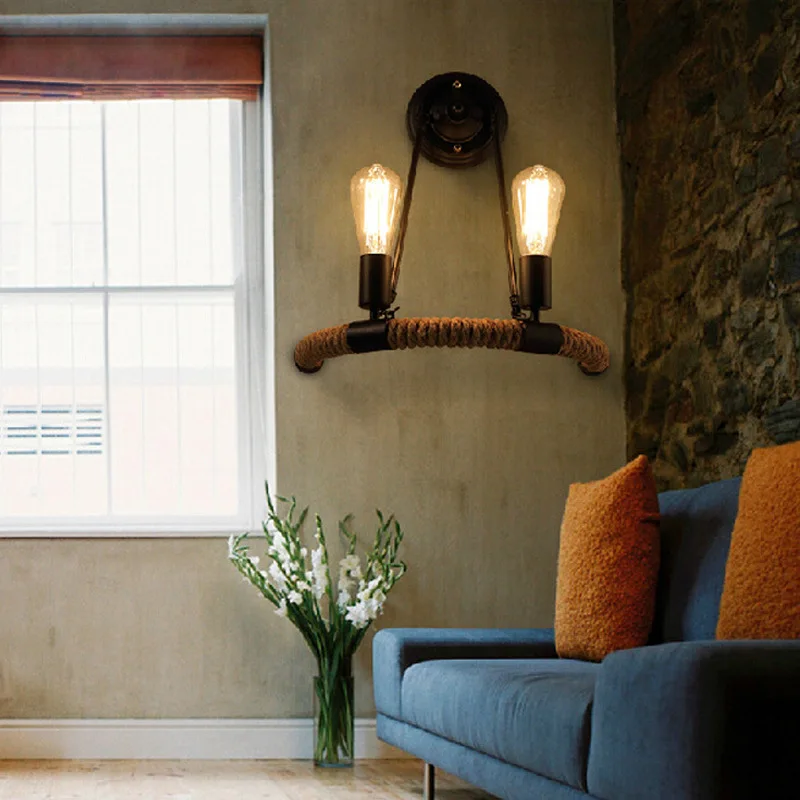 Винтаж Ретро пеньковая веревка настенный светильник Khelse промышленный