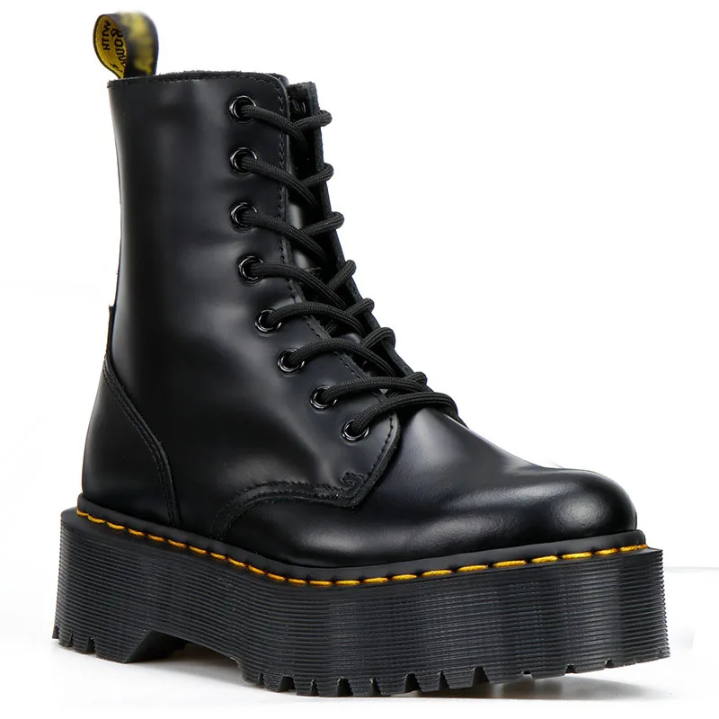 CEVABULE Women Martin Boots Genunie Leather Thick Heel Platfrom Martin Boots Boots Women Side Zipper Boots Leather Boots