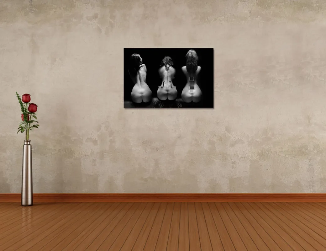 Голая сексуальная девушка стены Искусство Обнаженная женщина портрета гитары