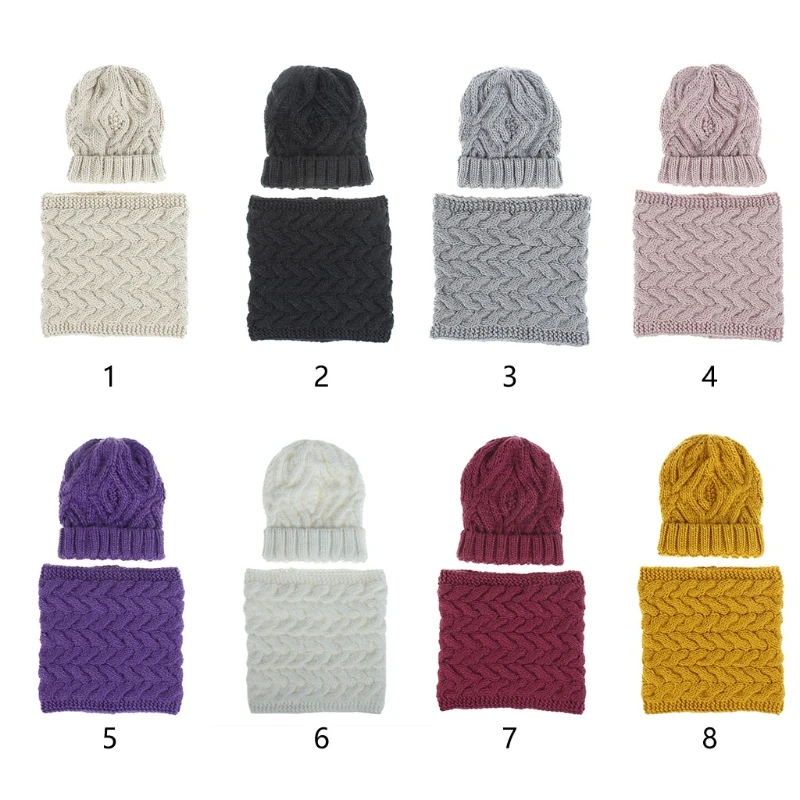 Женская зимняя теплая шерстяная шапка бини и шарф бесконечного круга однотонный