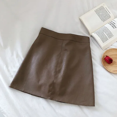 Neploe/черная высокая талия A Line Jupe Femme осенне-зимняя верхняя одежда мини Короткая Faldas Mujer облегающая кожаная юбка для женщин 46411 - Цвет: Coffee color