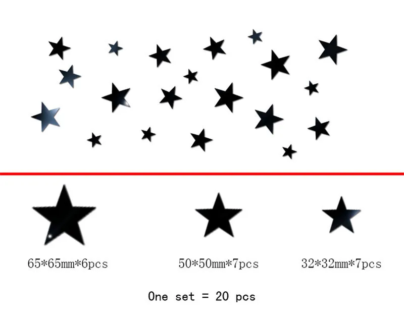 20 шт. Съемная звезда Наклейка на стену 3D Зеркальная виниловая акриловая домашний