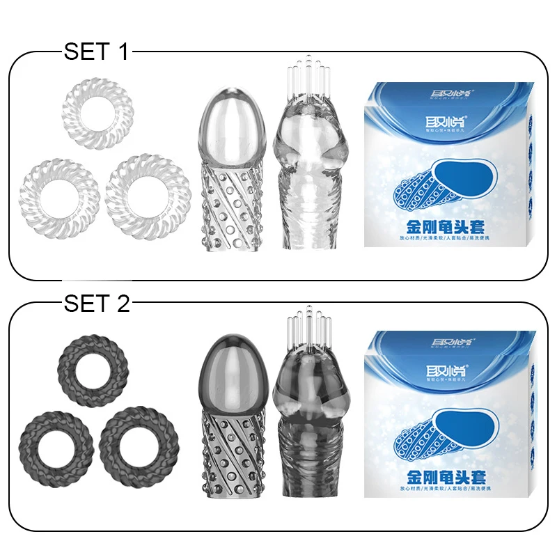 ManNuo 5pcs/Set Penis Enlargement Sleeve Condoms for Men Ring Black&ampWhite Cock Crystal Adult Sex Toys R4 | Красота и здоровье